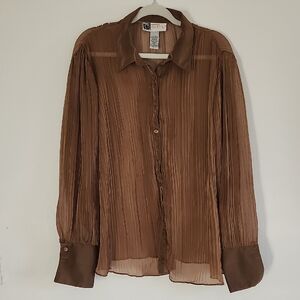 Tomorrow's Mother Brown pleated long-sleeve button-up top.